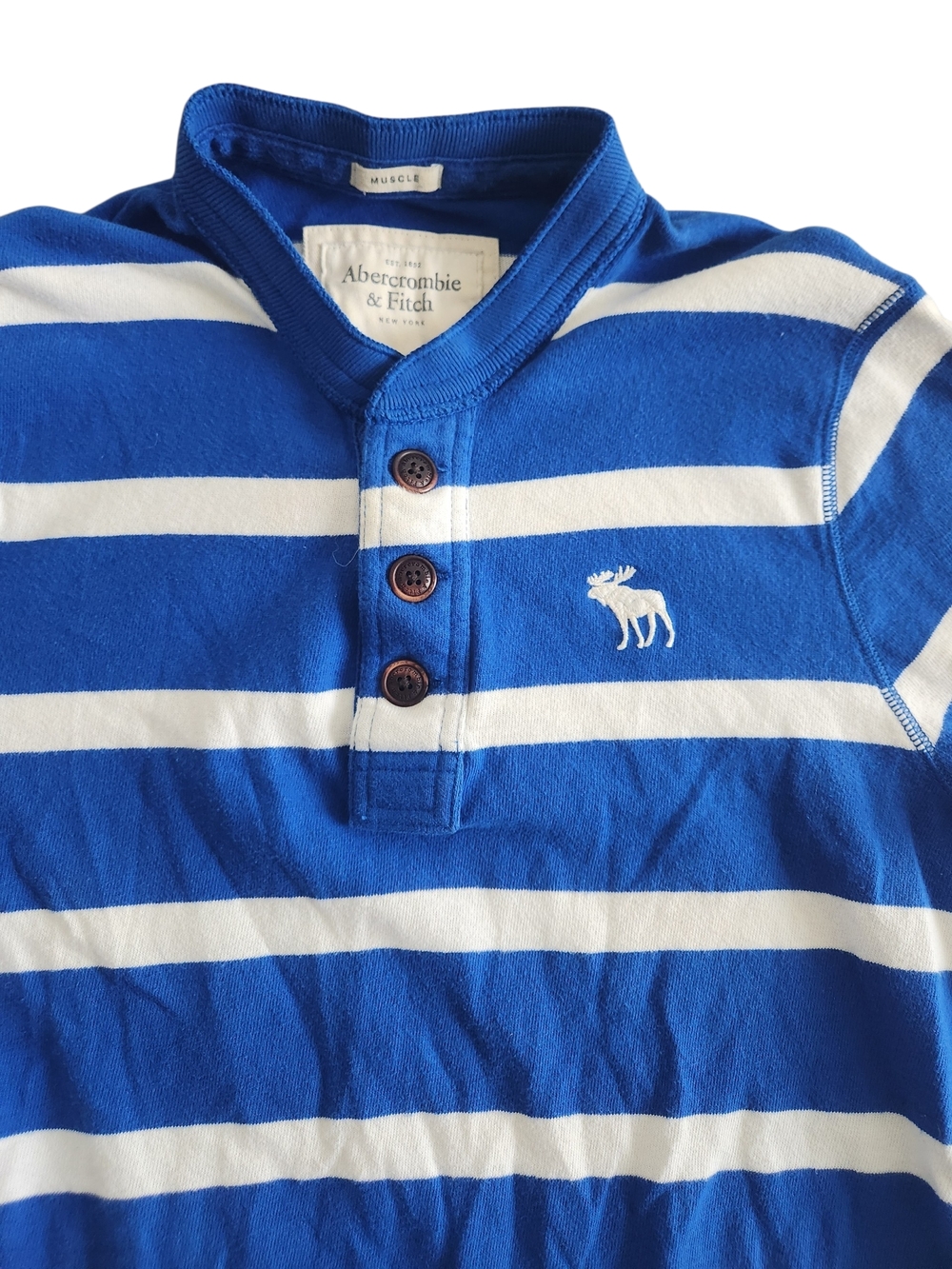 Vintage Abercrombie & Fitch Henley Rugby Muscle Shirt Men's 2XL Blue Striped Y2K